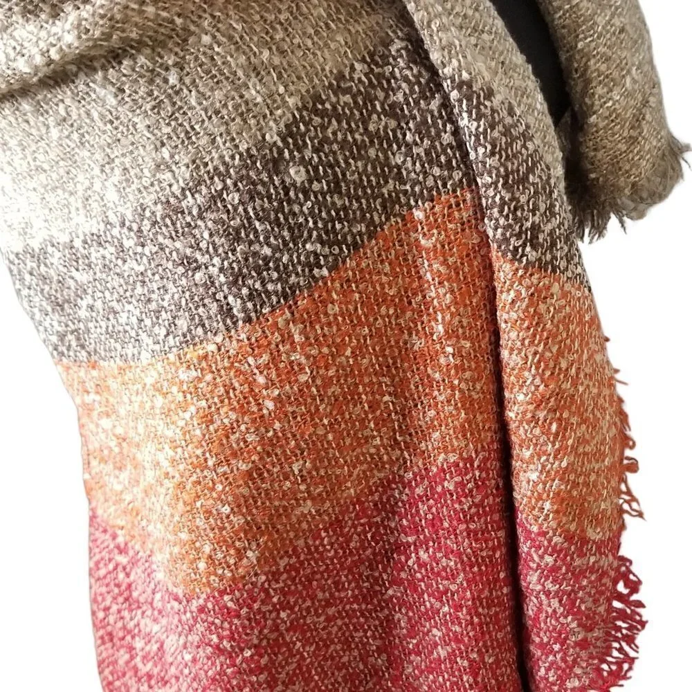 Steve Madden Large Boucle Beige Stripe Blanket Throw Shawl Scarf NEW NWT $50